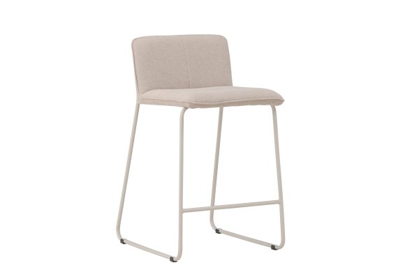VENTURE DESIGN Bisbee barstol, m. ryglæn og fodstøtte - beige bouclé stof og stål