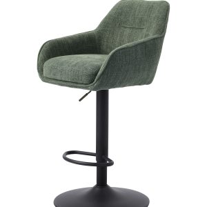 Avola Select barstol, m. ryglæn, armlæn, fodstøtte, trompetfod - skovgrøn polyester og sort stål