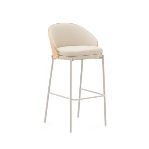Eamy, Barstol med ryglæn, H98, beige, læder