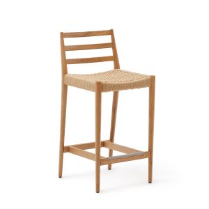 KAVE HOME Analy barstol, m. ryglæn og fodstøtte - natur papirsnor og natur egetræ (70cm)