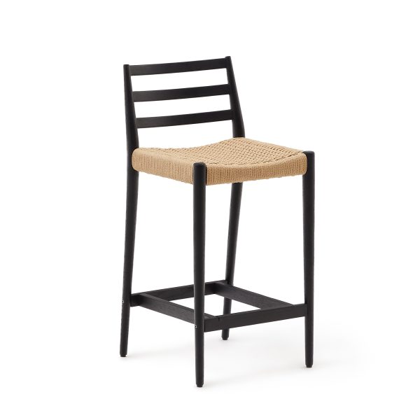 KAVE HOME Analy barstol, m. ryglæn og fodstøtte - natur papirsnor og sort egetræ (70cm)