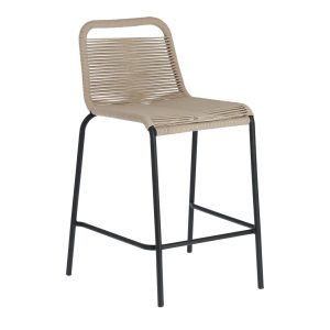 KAVE HOME Beige Glenville barstol til haven, m. ryglæn og fodstøtte - stål (88cm)