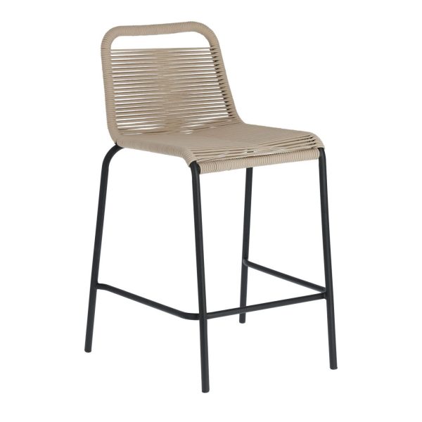 KAVE HOME Beige Glenville barstol til haven, m. ryglæn og fodstøtte - stål (88cm)