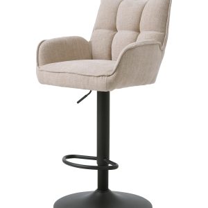 Marilla Select barstol, m. ryglæn, armlæn, fodstøtte, trompetfod - hør farvet polyester og sort stål