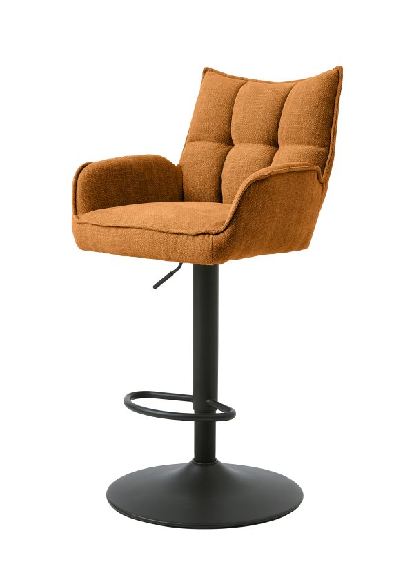 Marilla Select barstol, m. ryglæn, armlæn, fodstøtte, trompetfod - rust polyester og sort stål