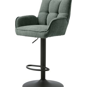 Marilla Select barstol, m. ryglæn, armlæn, fodstøtte, trompetfod - skovgrøn polyester og sort stål