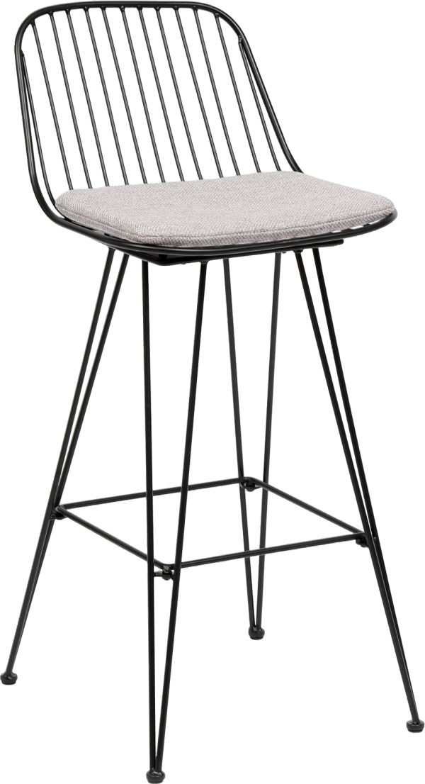 Barstol Nordlys Furniture Tabchester - industrielt metalstel med sort epoxyfinish, gråt FSC-tekstilsæde, 75 cm siddehøjde
