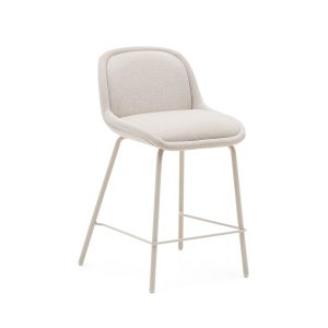 KAVE HOME Aimin barstol, m. ryglæn og fodstøtte - beige chenille stof og beige stål (65 cm)