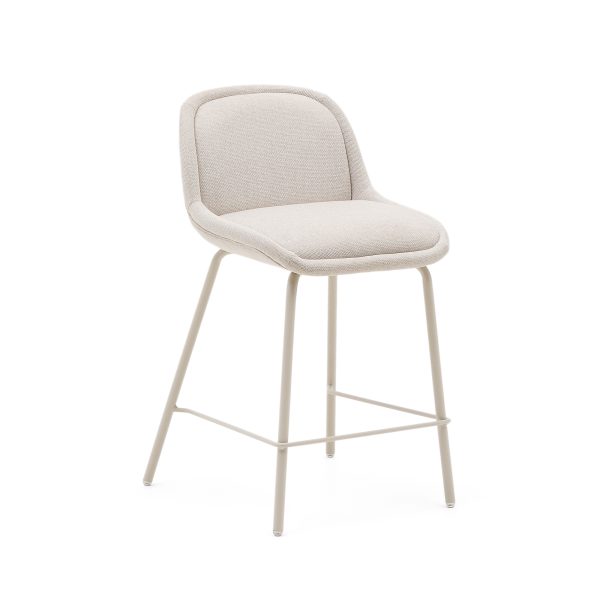 KAVE HOME Aimin barstol, m. ryglæn og fodstøtte - beige chenille stof og beige stål (65 cm)