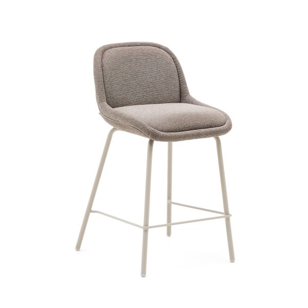 KAVE HOME Aimin barstol, m. ryglæn og fodstøtte - lysebrun chenille stof og beige stål (65 cm)