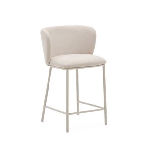 KAVE HOME Ciselia barstol, m. ryglæn og fodstøtte - beige chenille og beige stål (H:65cm)