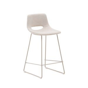 KAVE HOME Zahara barstol, m. ryglæn og fodstøtte - beige stof og beige stål (H:65cm)