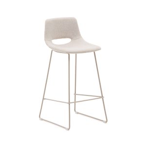 KAVE HOME Zahara barstol, m. ryglæn og fodstøtte - beige stof og beige stål (H:75cm)