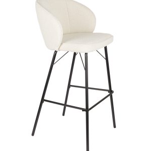 WHITE LABEL LIVING Joa barstol, m. ryglæn og fodstøtte - hvid polyester og sort jern