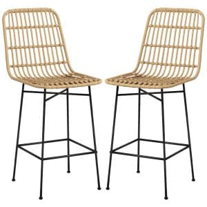 Barstol, boho-stil, pe-rattan, 45 x 53,5 x 105 cm, natur + sort