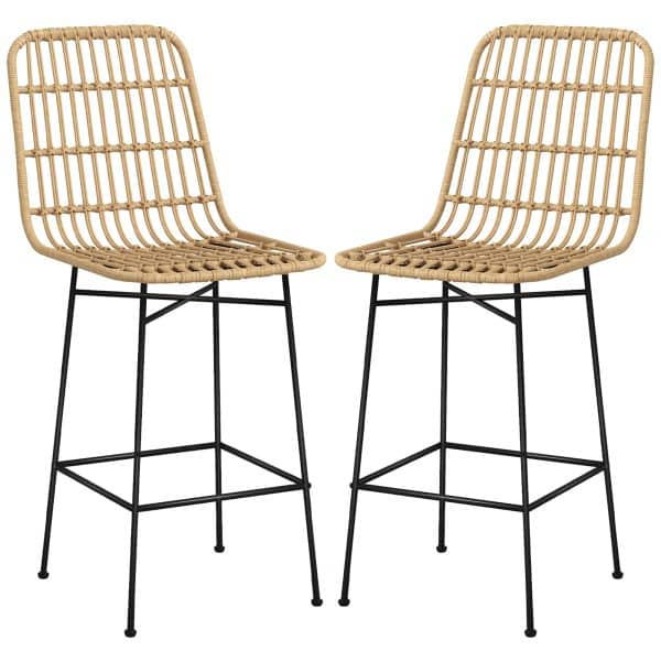 Barstol, boho-stil, pe-rattan, 45 x 53,5 x 105 cm, natur + sort