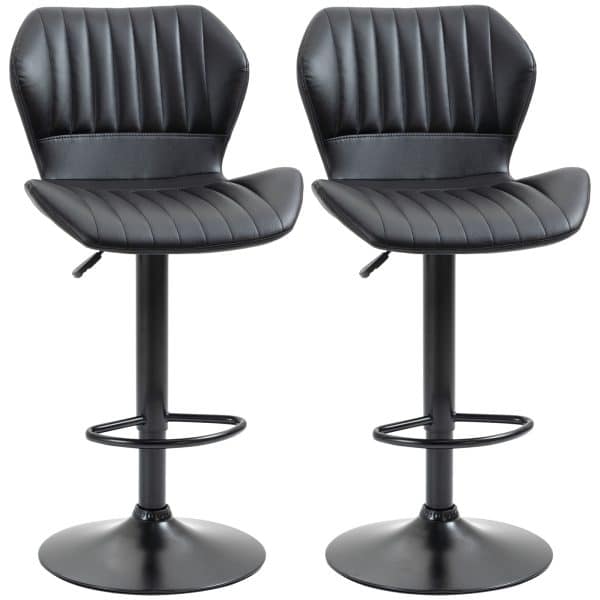 Barstole sæt med 2 højdejusterbar 48,5 x 55,5 x 90-110 cm kunstlæder + stål sort