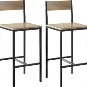 Sæt med 2 barstole, arbejdsstole, barstol med ryglæn - MDF, metal, sædehøjde 67 cm