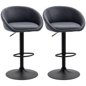 Sæt med 2 barstole, højdejusterbare, 360 graders drejeligt design, 57 cm x 50 cm x 84-104 cm, grå
