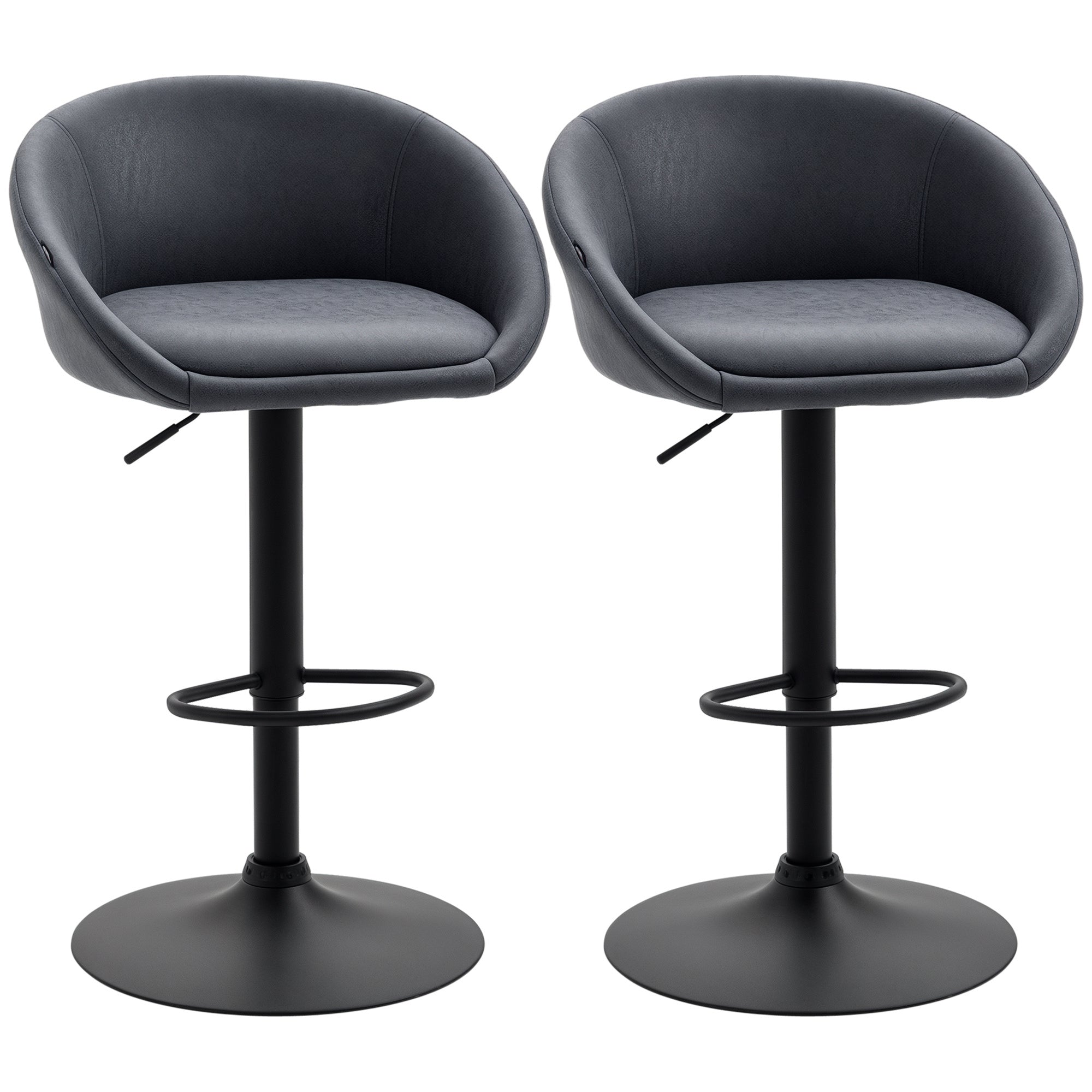 Sæt med 2 barstole, højdejusterbare, 360 graders drejeligt design, 57 cm x 50 cm x 84-104 cm, grå