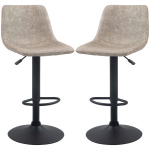 Sæt med 2 retro barstole, højdejusterbare, drejelig, kunstlæder, 42 x 48 x 91-112 cm, beige