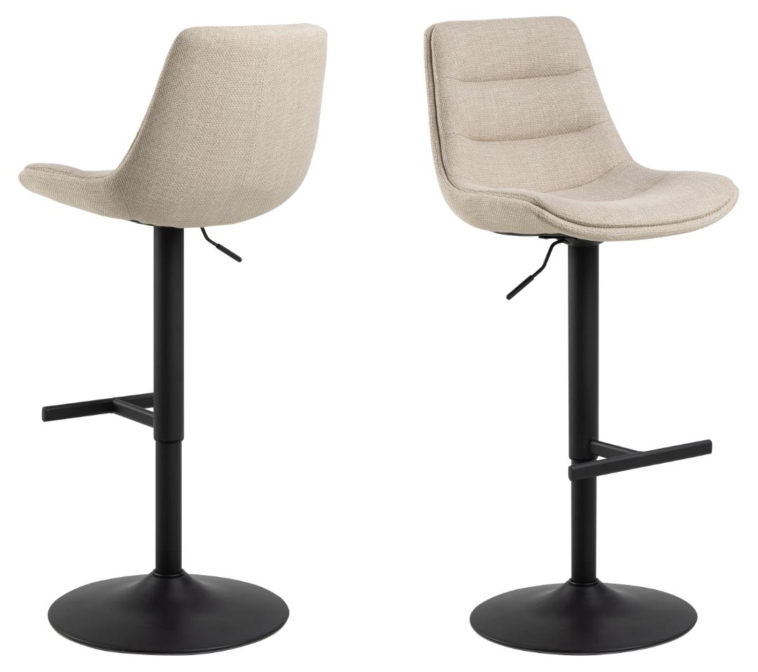 ACT NORDIC Adisa barstol, m. ryglæn, fodstøtte, drejefunktion, gaspatron - beige stof og sort stål