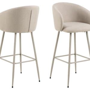 ACT NORDIC Eleanor barstol, m. ryglæn, armlæn og fodstøtte - beige stof og grå stål