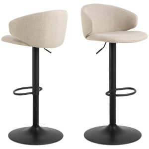 ACT NORDIC Ella barstol, m. ryglæn, armlæn, fodstøtte og drejefunktion - beige stof og sort stål