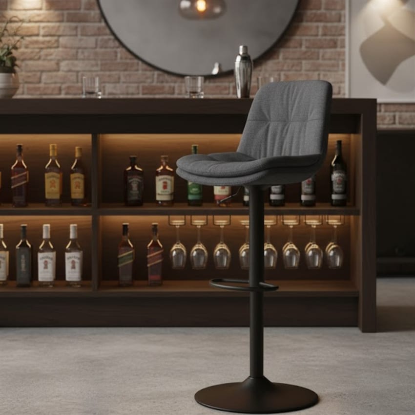 Arden barstol | Mørkegrå stof m sort metal