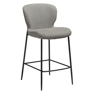 DAN-FORM GLORY barstol, m. ryglæn og fodstøtte - Pebble earth bouclé stof og sort metal