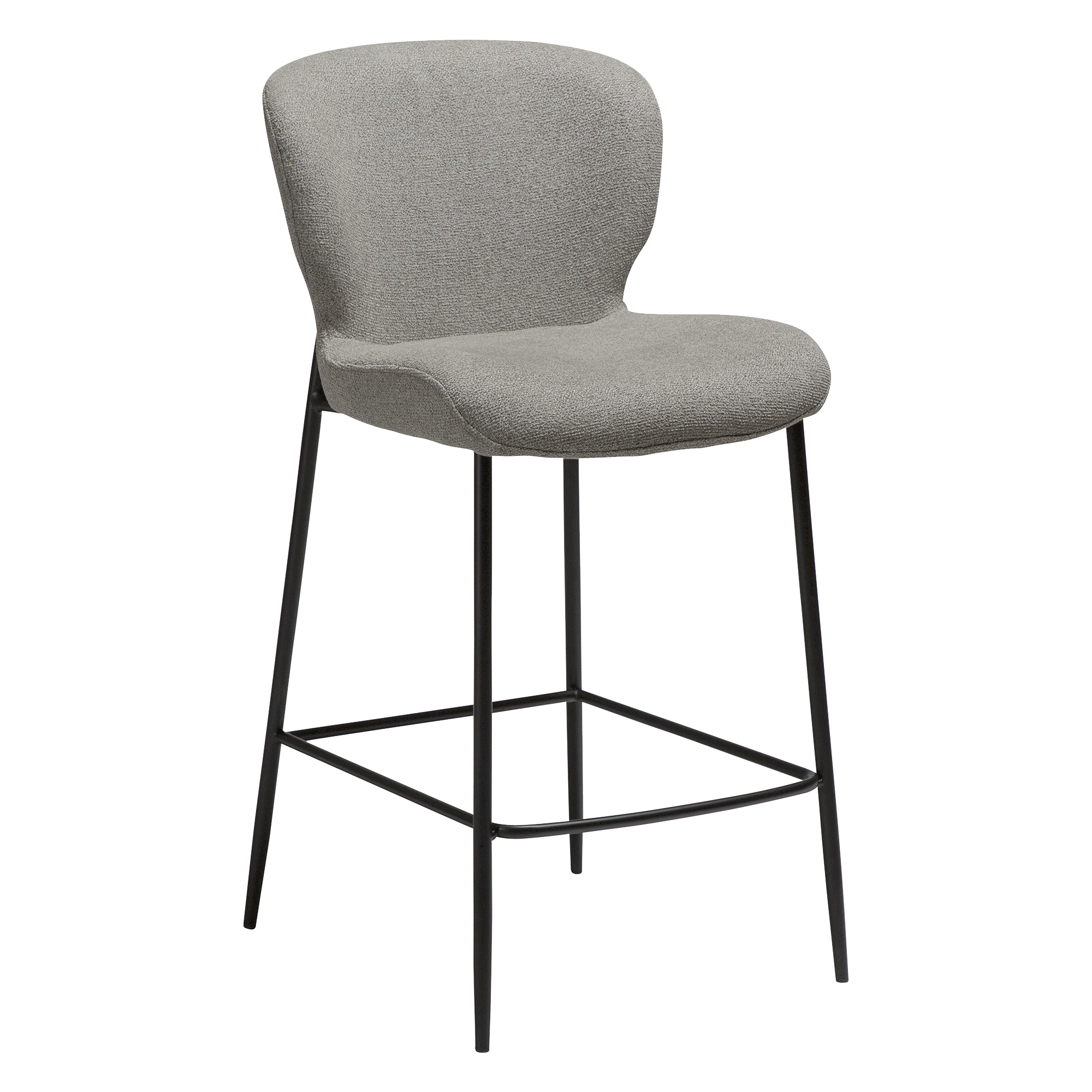 DAN-FORM GLORY barstol, m. ryglæn og fodstøtte - Pebble earth bouclé stof og sort metal