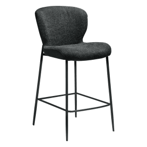 DAN-FORM GLORY barstol, m. ryglæn og fodstøtte - Raven sort bouclé stof og sort metal
