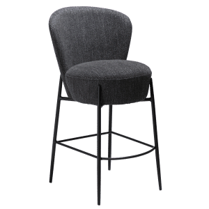 DAN-FORM ORBIT barstol, m. ryglæn og fodstøtte - Ravn sort bouclé stof og sort metal