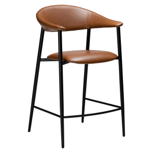 DAN-FORM ROVER barstol, m. ryglæn, armlæn, fodstøtte - Vintage lysebrun kunstlæder med sorte ben