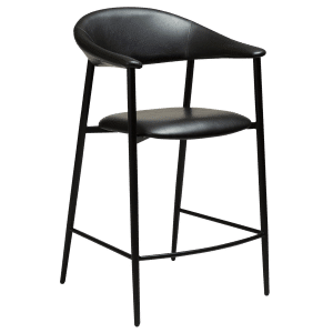 DAN-FORM ROVER barstol, m. ryglæn, armlæn, fodstøtte - Vintage sort kunstlæder med sorte ben