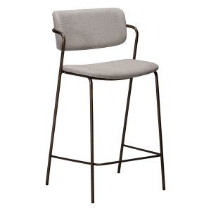 DAN-FORM ZED barstol, m. ryglæn og fodstøtte - Cashmere bouclé stof og antik messing metal
