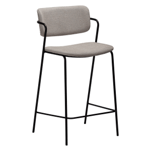 DAN-FORM ZED barstol, m. ryglæn og fodstøtte - Cashmere bouclé stof og sort metal