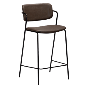 DAN-FORM ZED barstol, m. ryglæn og fodstøtte - Major brunt imiteret læder og sort metal