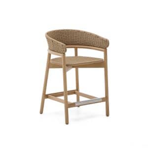 KAVE HOME Arinella udendørs barstol, m. ryglæn, armlæn - natur akacietræ/beige tovsnor (65cm)