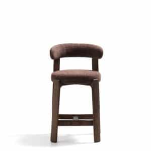 KAVE HOME Granit barstol, m. ryglæn og fodstøtte - brun chenille og valnøddefarvet asketræ (65)