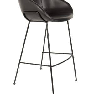 ZUIVER Feston barstol, m. ryglæn, armlæn og fodstøtte - sort PU og sort stål (76cm)