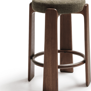 Barstol Kave Home Granite uden ryg, grøn chenille, massivt asketræsben, sædehøjde 75 cm