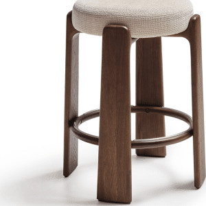 Barstol Kave Home Granite uden ryglæn, sædehøjde 65 cm, beige chenille, askeben