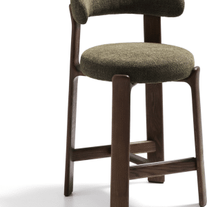 Barstol med ryglæn Kave Home Granite grøn chenille, massiv asketræ, sædehøjde 65 cm