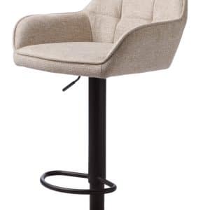 Nolan barstol, firkantet, m. ryglæn, armlæn og fodstøtte - sand polyester og sort metal